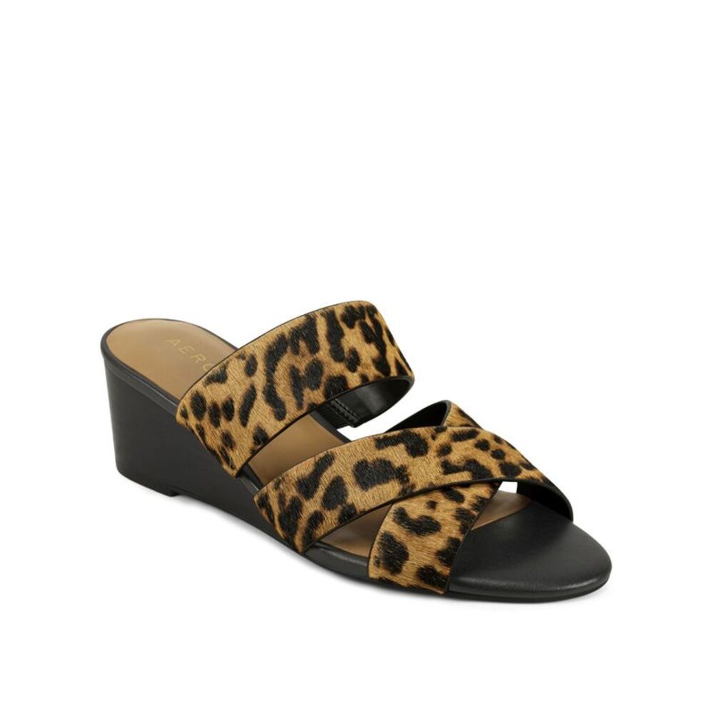 AEROSOLES Womens Brown Leopard Print Westfield Wedge Slip On Slide Sandals 9.5 M